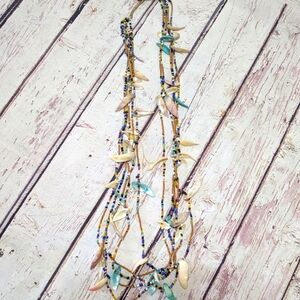 Vintage Native American 5 Strand Glass & Seed Beads, And Shell‎ Necklace